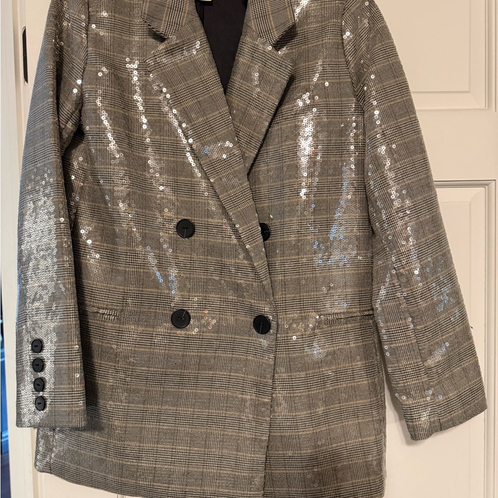 Maeve Checkered Blazer with Sparkling Accents